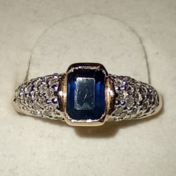 14Kt Yellow Gold Emerald-cut Sapphire & Diamond Ring